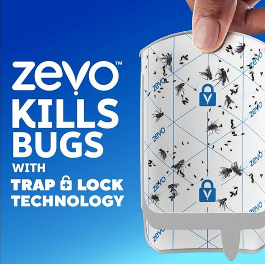 Zevo Flying Insect Trap & Cartridge - Plug in Fly Trap & Indoor Bug Catcher for Gnats, House & Fruit Flies - Mess-Free - Use in Any Room - Uses Blue & UV Light (2 Plug in Devices & 6 Cartridges)