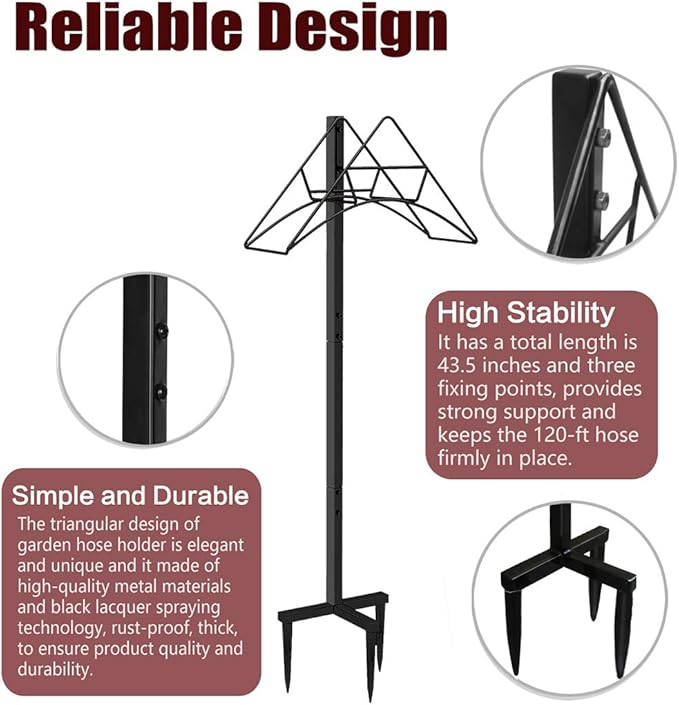 Garden Hose Holder - Free Standing Metal Water Hose Stand Heavy Duty Flexible Pipe Storage Hanger Organizer for Lawn & Yard