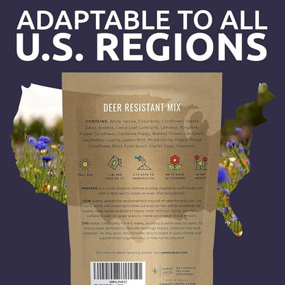 Deer Resistant Wildflower Seed Mixture - Bulk 1 Pound Bag - Over 240,000 Deer Tolerant Seeds - Open Pollinated and Non GMO