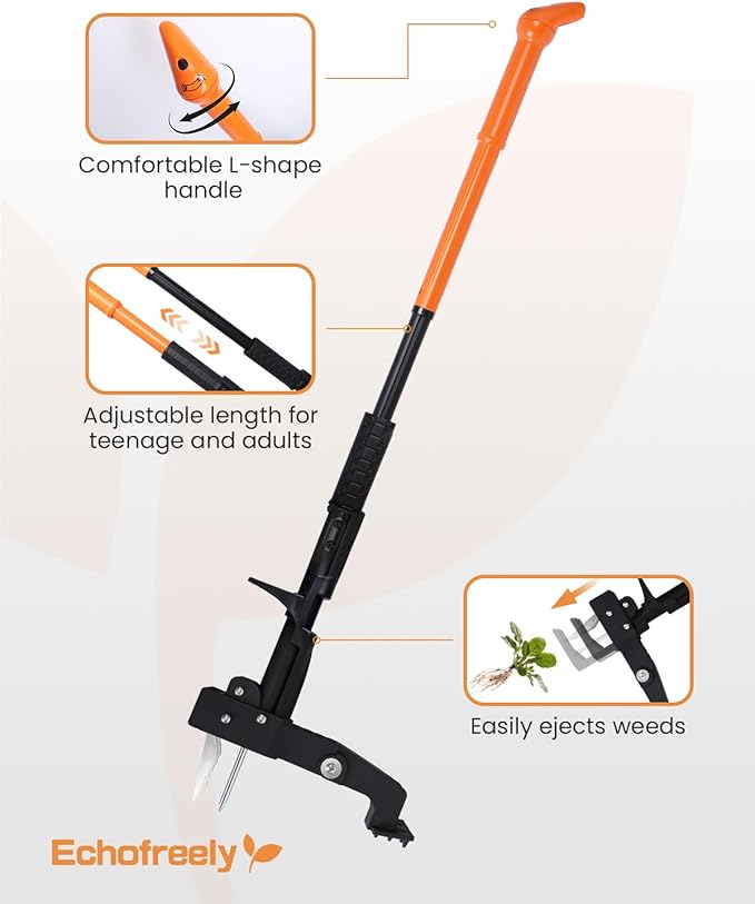 Weed Puller Tool - Adjustable 35"-46" Heavy Duty 4-Claw Stand-Up Weeder for Yard Weed Removal, Ergonomic Garden Tool with No Bending or Squatting Needed