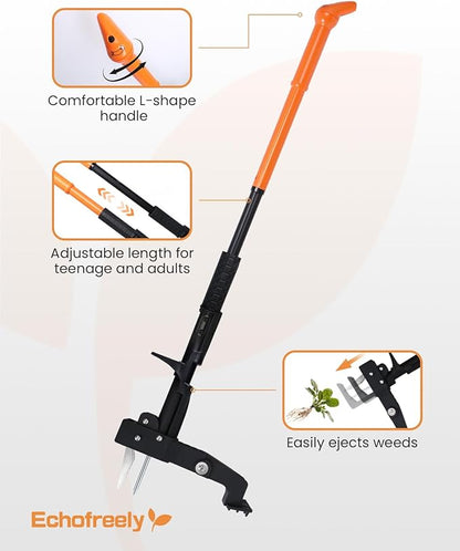 Weed Puller Tool - Adjustable 35"-46" Heavy Duty 4-Claw Stand-Up Weeder for Yard Weed Removal, Ergonomic Garden Tool with No Bending or Squatting Needed