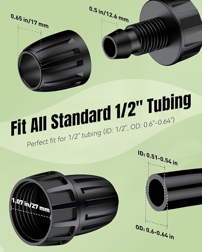 Pawfly 10 Pcs 1/2" to 3/4" Hose Adapter, 1/2 Inch Drip Irrigation Tubing to Faucet/Garden Hose Adapter, 3/4 Inch Garden Faucet Connectors, 3/4" FHT to 1/2" Drip Irrigation Fittings