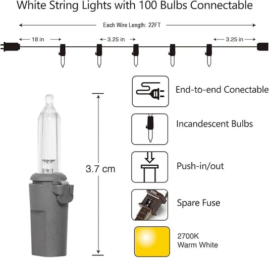 Vigdur 21ft 100 Count String Lights on Brown Wire Cord, UL Approved for Indoor/Outdoor Use, Connectable 120V Clear Outdoor Lights for Xmas Patio Home Party Garden Decor(Warm White)