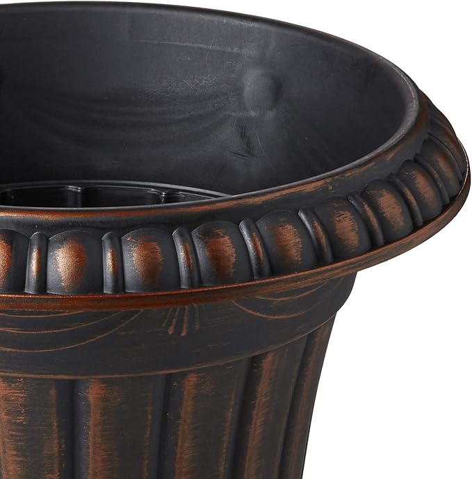 Arcadia Garden Products PL00CP Classic Traditional Plastic Urn Planter, 16" x 18", Brushed Copper