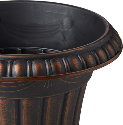 Arcadia Garden Products PL00CP Classic Traditional Plastic Urn Planter, 16" x 18", Brushed Copper