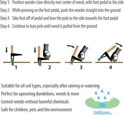 UpBloom - Stand Up Weed Puller Tool with Long Handle - Remover Yard and Garden for Easy Gardening - Durable Hand Supplies