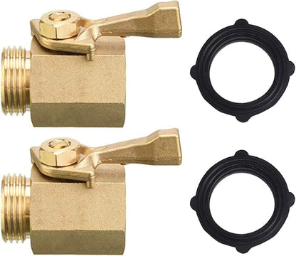 Hourleey 2 Pack Solid Brass Garden Hose Shut Off Valve with 2 Extra Rubber Washers, 3/4 Inch, Gate Valve, Hose Valve, Brass