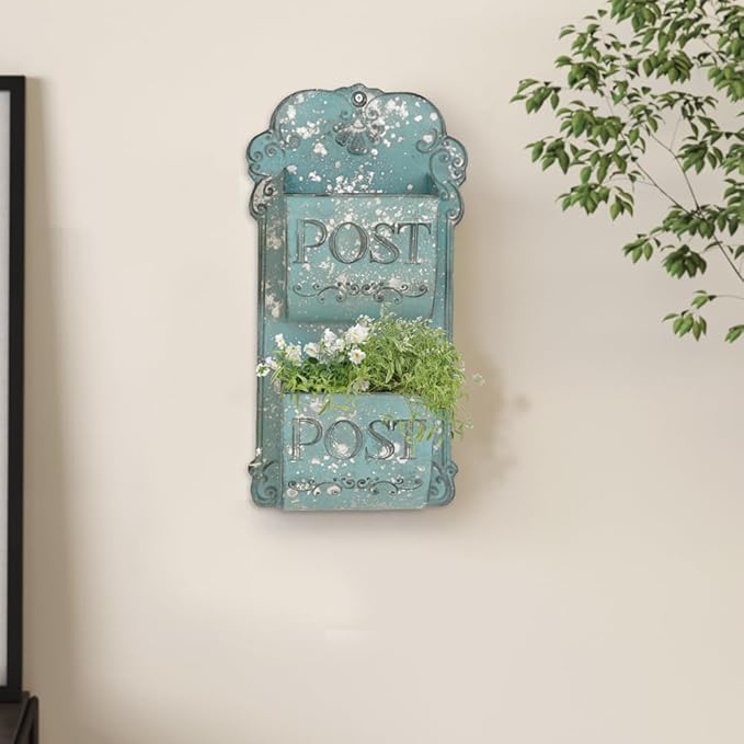 All Chic Metal Hanging Planter Wall Mounted Planters Metal Wall Planter Wall Vase Indoor Outdoor Wall Planter for Farmhouse Decor (Blue)