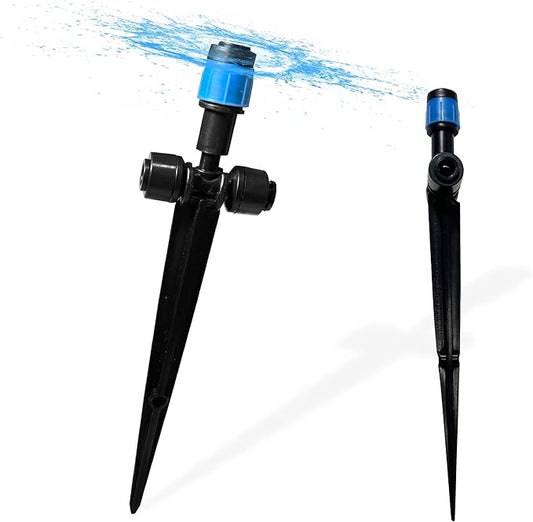 20PCS Push-to-Fit Drip Irrigation Emitters for 1/4 inch Irrigation Tubing, Two-Way Connection Adjustable Vortex Drip Emitters with Stake, Irrigation Dripper Sprinklers for Drip Irrigation System