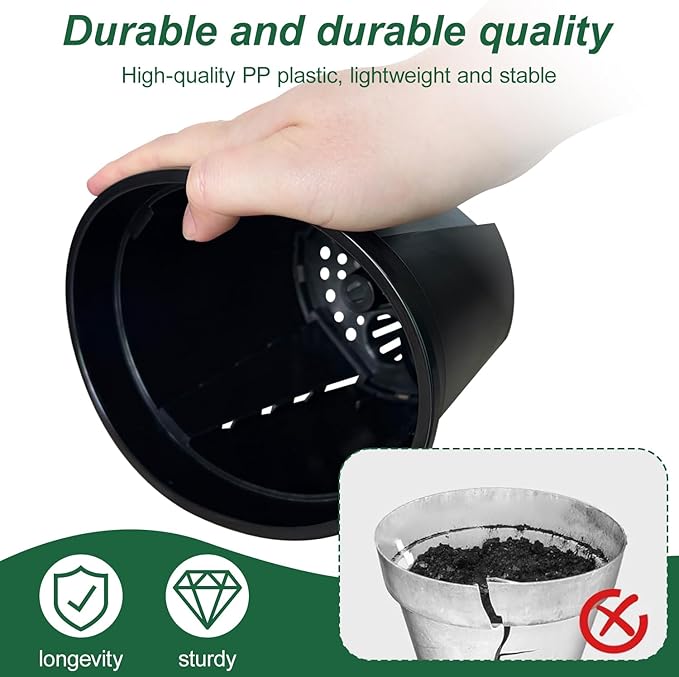 Cdd's Path 5-Pack 6 Inch Self Watering Pots Set with Holes for Indoor/Outdoor Plants,Planter Pot with Watering Hole/Reservoir and Air Pipes,Black