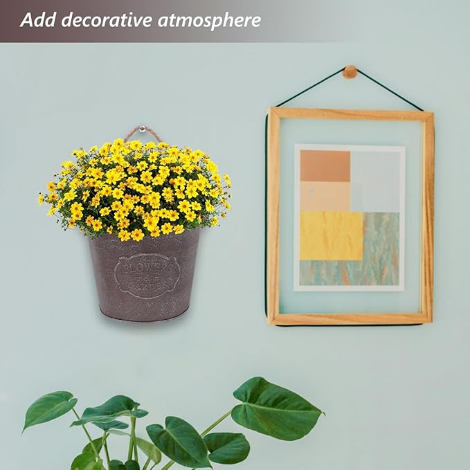 GANAZONO 2pcs Tin Wall Hanging Flower Pot Fence Decor Hanging Baskets for Plants Fence Planters for Outdoor Plant Holder Iron Wall Mounted Planter Grey Jug