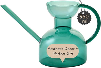 Modern Sprout Plant Watering Can - Handcrafted from Borosilicate Glass - Long Spout Vessel for Indoor Plants - 32 Oz Capacity - Multipurpose Watering Can and Flower Vase for Houseplants (Teal)