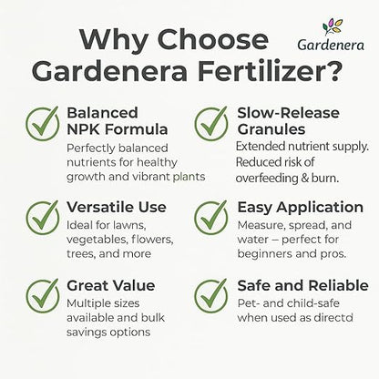 Gardenera 13-13-13 Slow Release Granular Fertilizer – All Purpose Plant Food 13 13 13 for Outdoor Grass, Vegetables, Roses, Flowers, Shrubs, Trees. Lawns, Gardens, Potted Plants (4 Quarts)