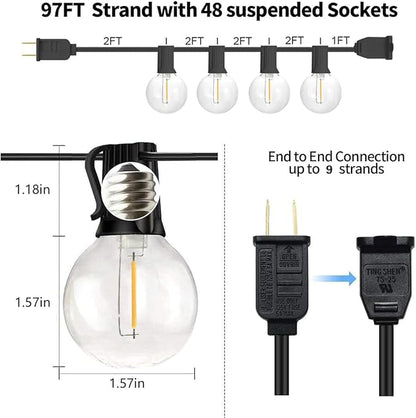 SUNTHIN Outdoor String Lights, 97FT Patio Lights with 49 G40 Shatterproof LED Bulbs(1 Spare), Waterproof Lights String for Outside Backyard, Porch, Bistro, Party, Camping, Garden Gathering