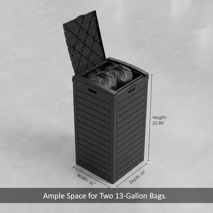 31 Gallon Resin Trash Can Cabinet with Lid & Drip Tray - Waterproof Outdoor Garbage Bin for Patio, Kitchen, Yard, and Entertaining Areas - Easy Assembly, No Tools Required