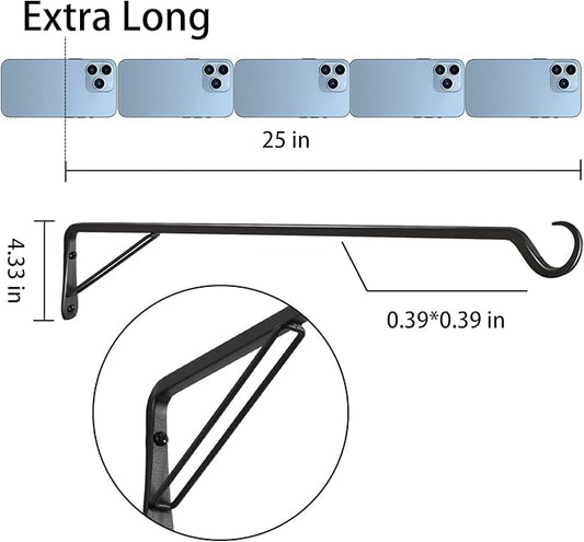 2 Pack Extra Long 25 Inch Heavy-Duty Rust-Resistant Solid Steel Plant Hangers and Bird Feeder Hangers for Indoor and Outdoor Decor, Wall Hooks