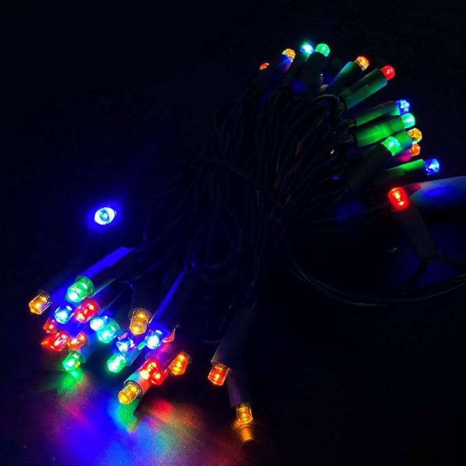 50 Count 5MM Wide Angle Led Christmas Lights Set,Outdoor Led String Lights for Garden Patio Christmas Trees Decoration,17 Feet Green Wire,Multi Color