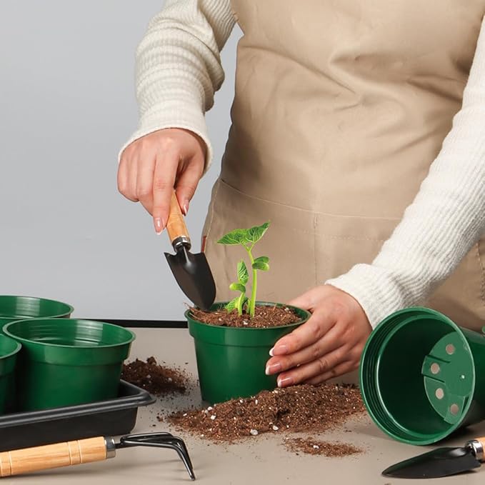 5 Pack 4 Inch Plastic Plant Pots, Thickened Sturdy Nursery Pots, Seed Starter Pots with Drainage Hole, Planting Small Flower Pots, Green