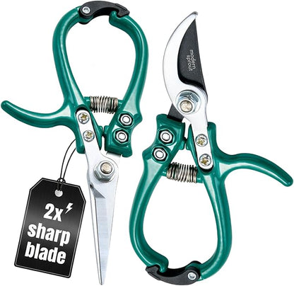 Modern Sprout Hand Pruners & Shears Set with Blister Pack - Lightweight Gardening Tools with Easy Lock - Sharp Carbon Steel Blades -Rust Resistant Scissors for Herbs, Flowers - Ocean