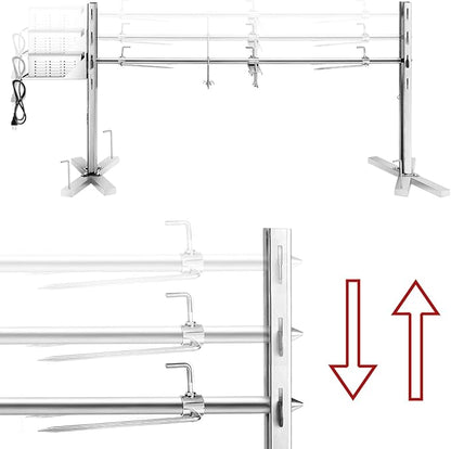 Rotisserie Grill Kit Stainless Steel Tripod Rotisserie Stand, 52inch Pig Lamb Hooded Roaster Charcoal Spit with 30W Motor & Adjustable Height Lockable Casters for Outdoor Camping Party, Rated 150 LB