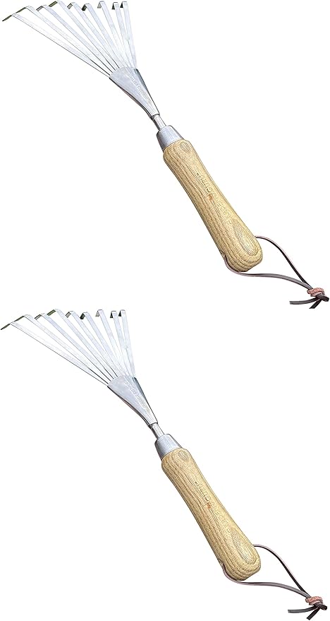 Garden Guru Eco Hand Rake Soil Tiller- 100% Recycled Stainless Steel - Rust Resistant - FSC Certified Wood Ergonomic Handle - Great for Gardening Cultivating Loosening Soil & Spreading Mulch (2 Pack)