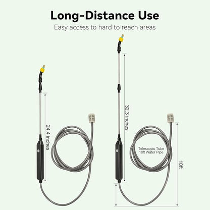 TOOVEM Electric Garden Sprayer, Portable Battery Powered Watering Wand, Rechargeable Plant Spray Mister with Telescopic Wand, 3 Adjustable Nozzles and 10ft Water Hose for Yard Lawn Weeds Plants
