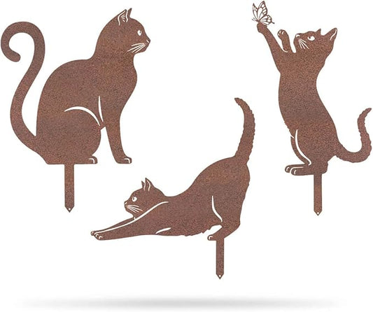 RealSteel I 3 Pack Steel Cat Garden Decor I Outdoor Yard Decorations I Gift for Cat Lovers I Lawn Ornaments and Statues I Garden Signs Decorative Outdoor - Rust