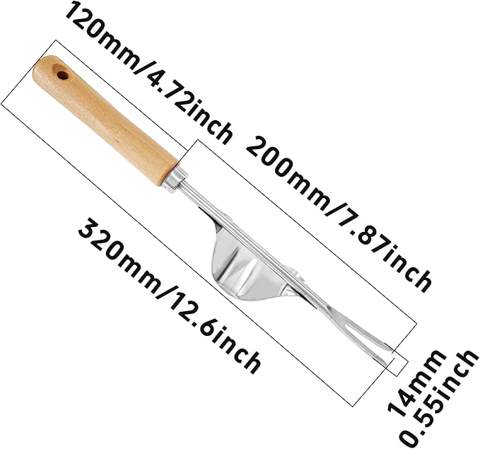 Garden Weeding Tool, V-Shaped Stainless Steel Weed Puller with Ergonomic Wood Handle, Heavy Duty Manual Hand Weeder Fork for Lawn, Farmland & Patio, Deep Root Removal Tool