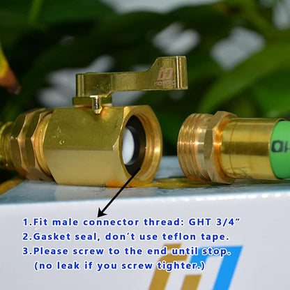 HQMPC Super Heavy Duty 3/4" Brass Shut Off Valve Garden Hose Shut Off Valve Garden Hose Connector