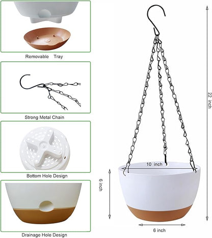 2 Pack 10 Inch Hanging Planters for Indoor Outdoor Plants, Plastic Hanging Basket Flower Plant Pots, Plant Self Watering Pot with Drainage Holes and Saucers for Garden Home (Green)