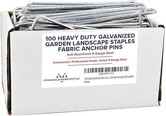 Pinnacle Mercantile 100 Pack Galvanized Garden Stakes Landscape Staples Extra Heavy Duty Sod Ground Anchors Anti Rust 6 inch Metal Pins 9 Gauge USA Made …