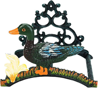 Sungmor Heavy Duty Cast Iron Garden Hose Holder | Water Hose Hanger Wall Mounted | Decorative Indoor Outdoor Hose Rack Reel | 50FT 75FT 100FT Water Hose Bulter Storage | Lovely Duck Metal Hose Stand