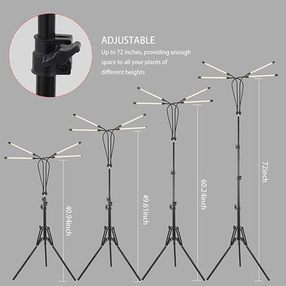 LED Plant Grow Light with Stand, LED Grow Light Full Spectrum for Indoor Plants,10 Dimmable Levels,3 Modes Timing,Tripod Adjustable 15-72 inch.