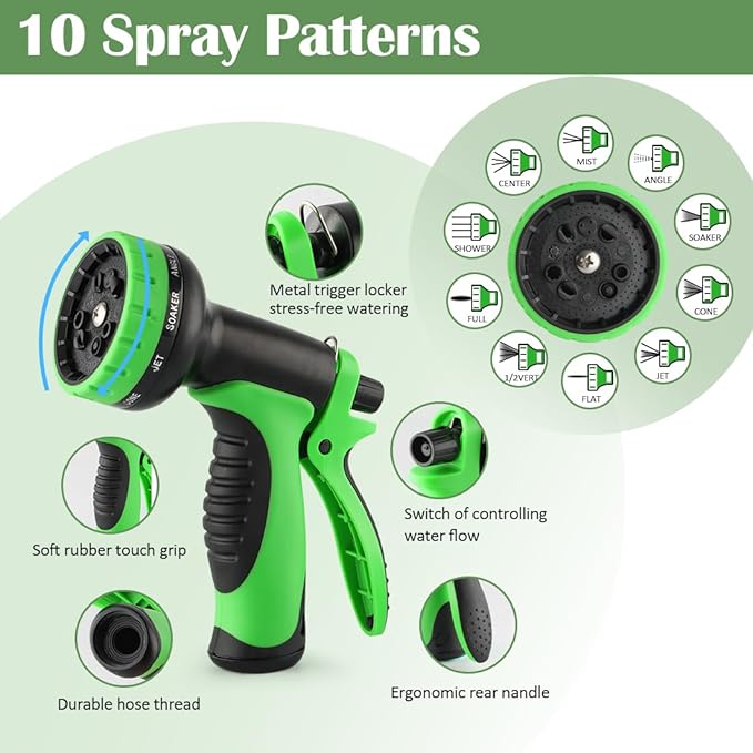 5 Gallon Nursery Pots (10-Pack) + 50ft Garden Hose with Spray Nozzle + 3-in-1 Soil Tester for Moisture/Light/pH | All-in-One Gardening Kit for Indoor/Outdoor Plants, Gardening Gifts for Women