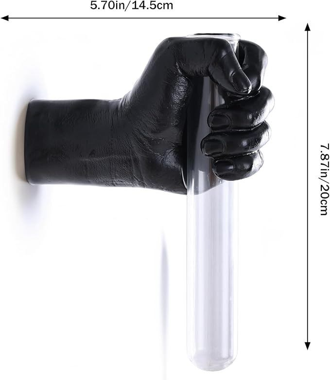 Black Hand Vase Wall Decor - Funky Art, Hand Sculpture Planter, Esculturas de Pared, Macetas para Pared, Flower Tubes, Test Tubes for Plants, Gothic Bedroom Wall Art, Mounted Vase Hanging Decor