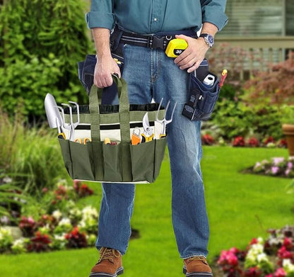 Gardening Tote Bag Garden Tool Bag with 9 Pockets Garden Tote Organizer Bag Gardening Tool Kit Holder Oxford Bag Gardening Tools Storage Organizer Tote Bag for Outdoor Garden Lawn Yard