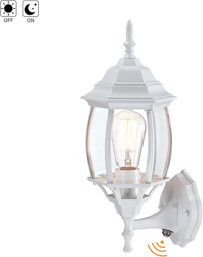 16.8 Inch White Outdoor Wall Lights Dusk to Dawn, Outside Wall Sconce for House White Dusk to Dawn Sensor Outdoor Light for Front Door Porch Sconce with Vintage Design,E26