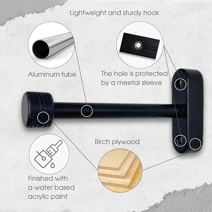 EvenWood 2-Piece Set of Wooden Plant Hooks for Wall with Sturdy Metal Tube - Plant Wall Hanger for Pots, Flower Brackets - Bracket Plant Hanger for Indoor and Outdoor Decorations (Black, 8 Inch)