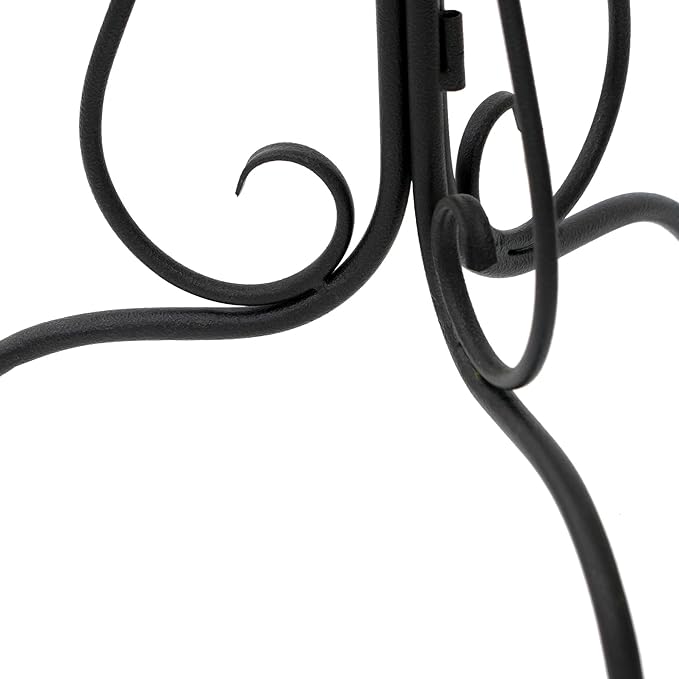 Black Round Low Plant Stand Single Pot Holder, Antique French Pedestal with Cutout Patterns, Compact Garden Decor for Cactus Ferns Plant Holder