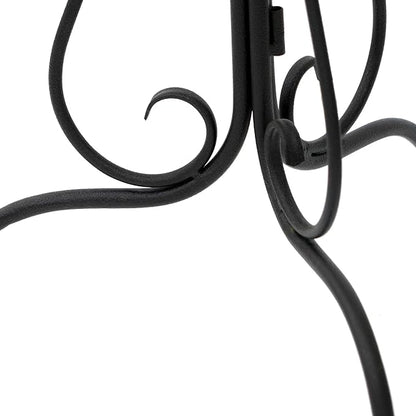 Black Round Low Plant Stand Single Pot Holder, Antique French Pedestal with Cutout Patterns, Compact Garden Decor for Cactus Ferns Plant Holder