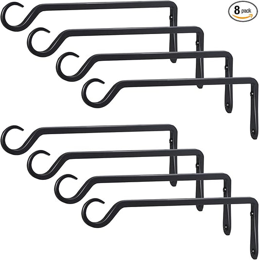 12" Plant Hangers 8-Pack - Heavy Duty Rust-Resistant Steel Hooks for Bird Feeders, Indoor/Outdoor Plants & Wall Decor, Black