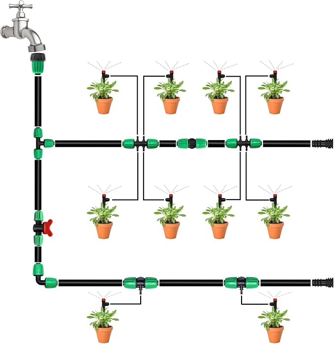 23 Pcs 1/2 Inch Drip Irrigation Fittings Kit (1/2" ID x 0.65" OD), 1/2 Inch Irrigation Tubing Set Including 4 Tees, 4 Couplings, 3 Elbows, 4 Reducer Tee, 4 Plugs, 2 Valves and 2 Faucet Adapter