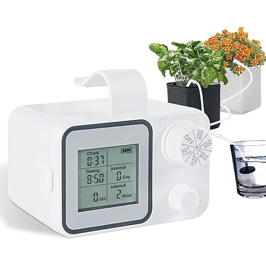 Automatic Watering System for 20 Potted Plants, Indoor/Outdoor Automatic Drip Irrigation Kit, DIY Plant Watering Devices with 30-Day Programmable Water Timer, LED Display and Power Supply