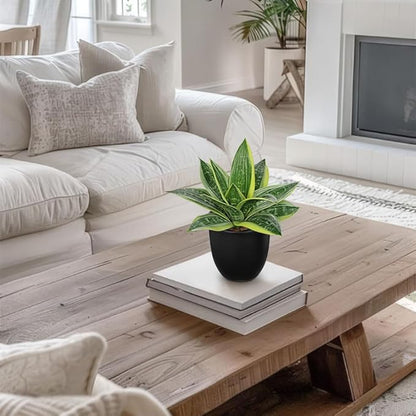 Hollyone Artificial Snake Plants 9" Faux Agave Succulent Plant Potted in Black Pot Fake Sansevieria Aloe Tropical Plant for Desk Modern Office Home Bathroom Indoor Outdoor Decor