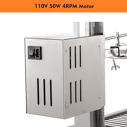 50W Rotisserie Grill Roaster 51 Inch BBQ Outdoor Small Pig Lamb Rotisserie Roaster 132LBS/60KG Stainless Steel Charcoal Spit Rotisserie Roaster Grill Great for Camping Outdoor Barbecue