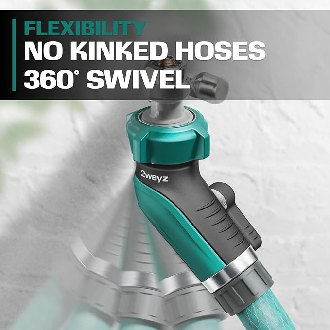 2WAYZ 45° Garden Hose Shut Off Valve - Heavy Duty Metal Elbow Connector with Shut Off Switch - No-Leak Water Hose Adapter for Outdoor Faucet Extension - 2x3x4 Inch (Black, Green)