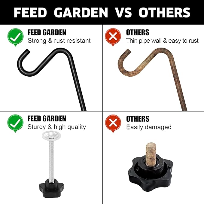 FEED GARDEN 31 Inch Heavy Duty Deck Hook, Non-Slip Clamp, 360 Degree Swivel, Black for Bird Feeders, Planters, Suet Baskets, Lanterns, Wind Chimes, 2 Pack
