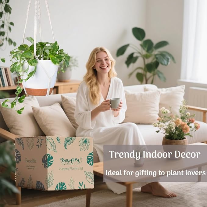 Hanging Planters with Macrame Plant Hangers for Indoor Outdoor Plants 3 Set Self Watering Pots Hanging Baskets Flower Pot Holders 3 Different Size