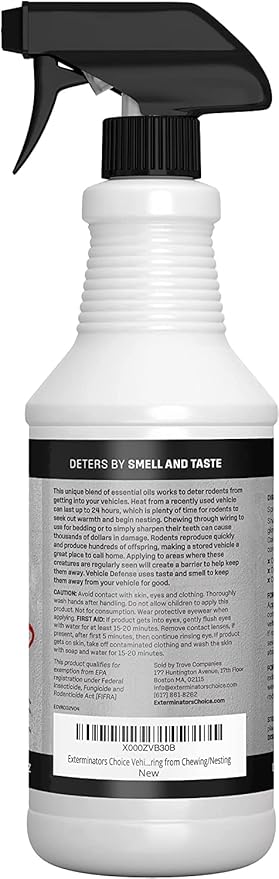 Exterminators Choice Vehicle Defense Spray - 32 Ounce Peppermint Car Spray for Mice & Rats - Rat Protection for Car Engine - Anti Squirrel Solution for Vehicles & Trucks