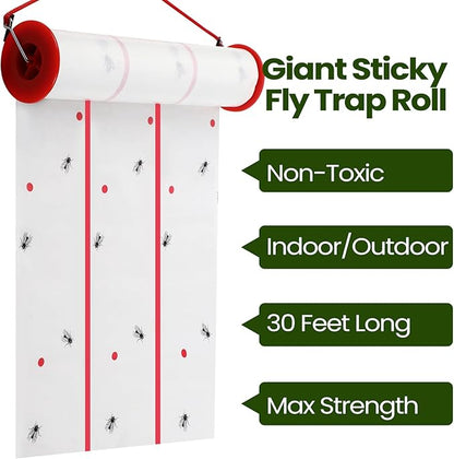 Qualirey Giant Sticky Fly Traps,30 Feet Fly Strips for Indoor Outdoor Hanging Flying Tapes Non Toxic Ribbon Fruit Gnat Killer for Mosquito Plants House Horse Stable (White,10 Pcs)